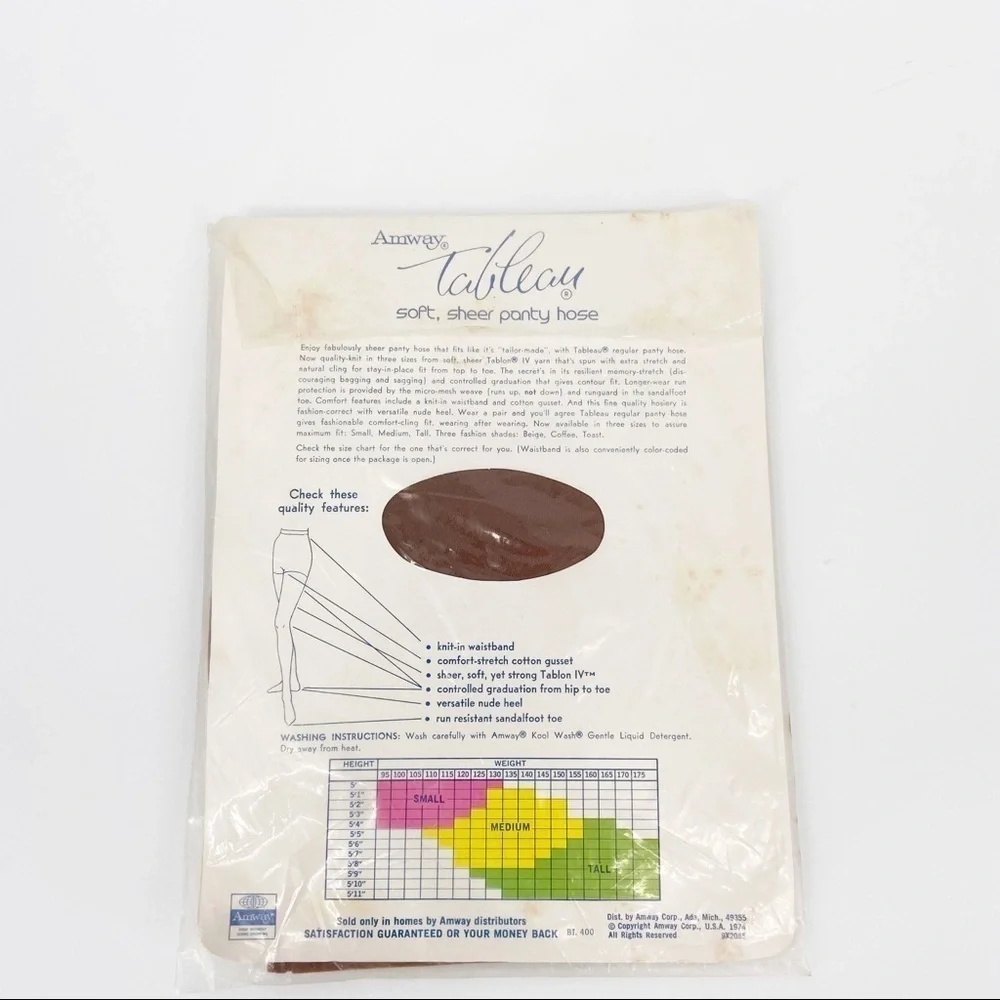 Vintage 1970's Amway Tableau Sheer Pantyhose NWT